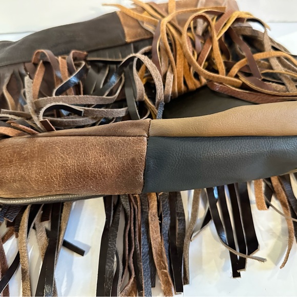 Multi colored, Brown and Tan Fringe Leather Bag - Picture 5 of 6